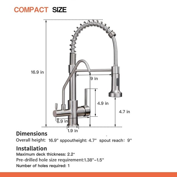 OWOFAN Commercial Faucet 3 in 1 brass brushed nickel 0192SN - Picture 5 of 7